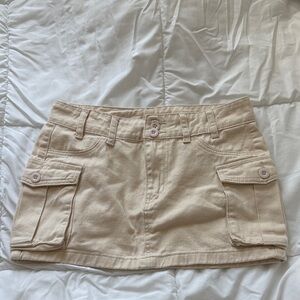 Beige Mini Skirt with Pockets